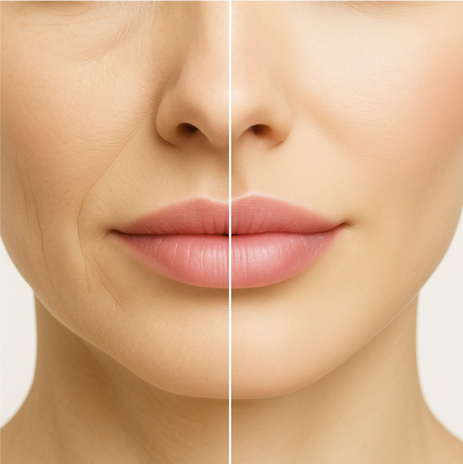 Before and after lip filler treatment